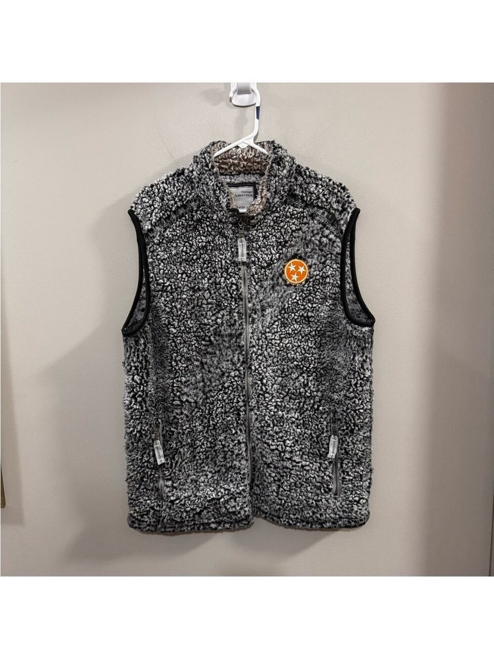 J. America Women's Gray Sherpa Fleece Vest with Tennessee Tri-Star Patch. Size L